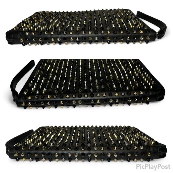 Christian Louboutin Black Leather Calfskin Spiked iPad Case/Wristlet - Picture 9 of 16